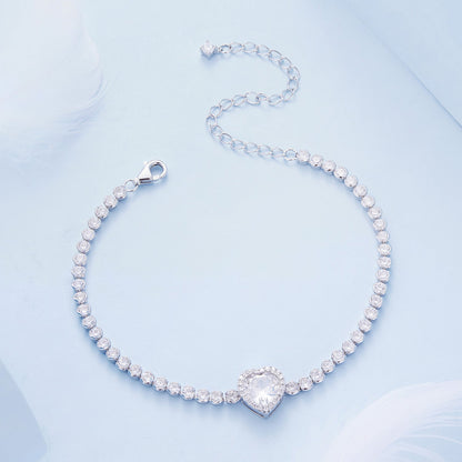925 Sterling Silver Bracelet with CZ Zircon, 15+6.5cm, Platinum Plated for Women  DestGlow
