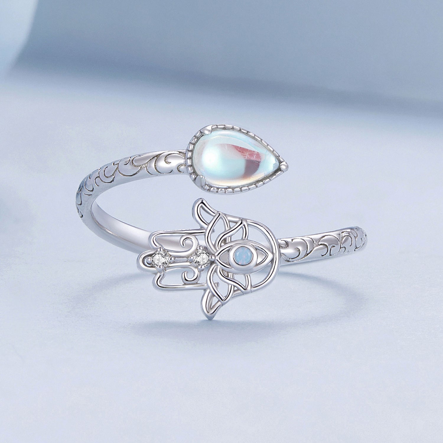 925 Sterling Silver Opal Nanometer Stone Platinum Plated Ring  DestGlow