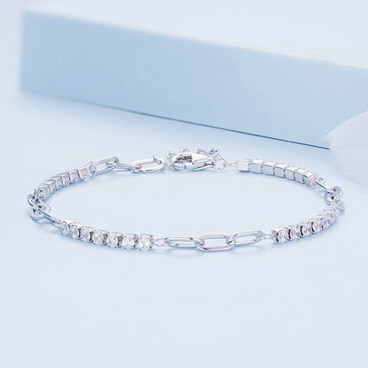 925 Sterling Silver Bracelet with Pavé Setting CZ, Platinum Plated, 14.5+3cm, for Women  DestGlow