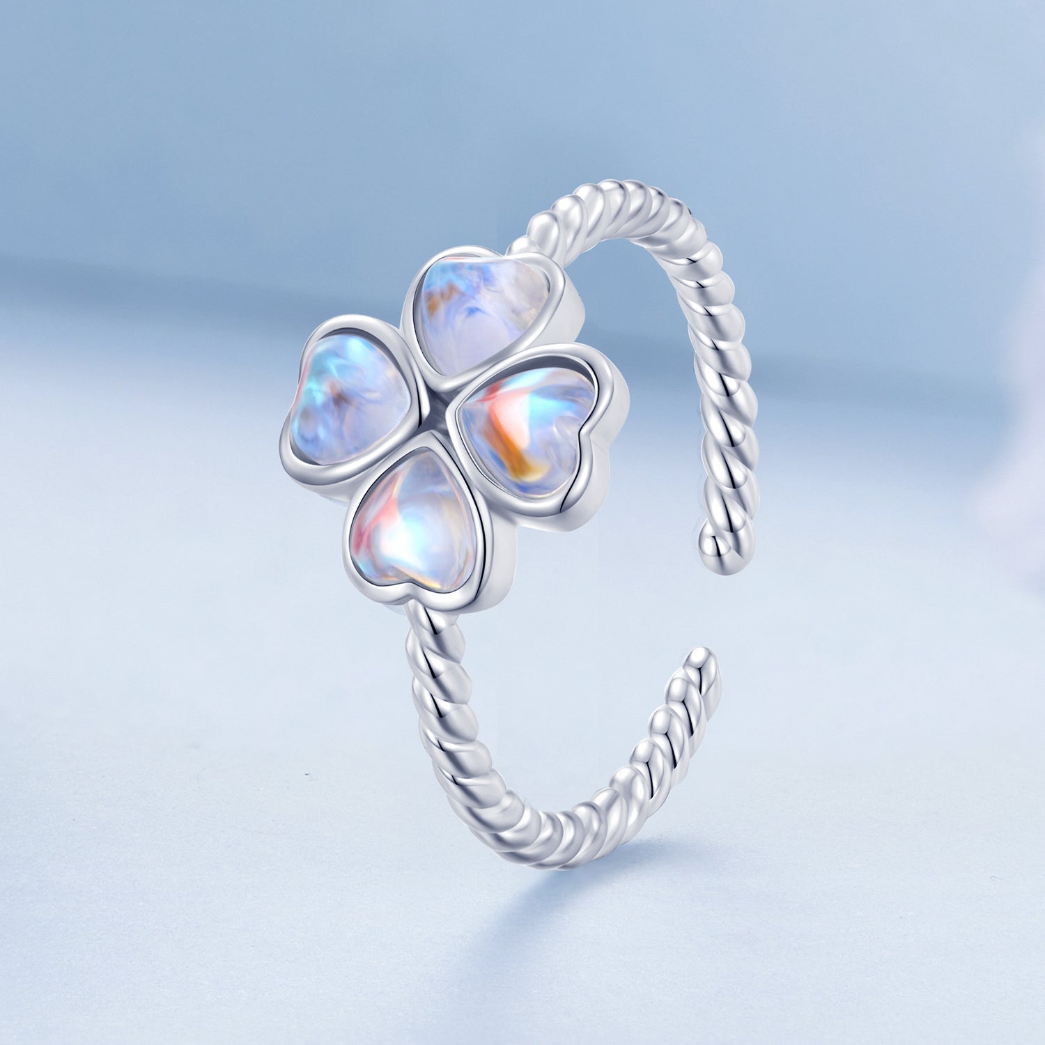 925 Sterling Silver Moonstone Clover Ring for Women  DestGlow