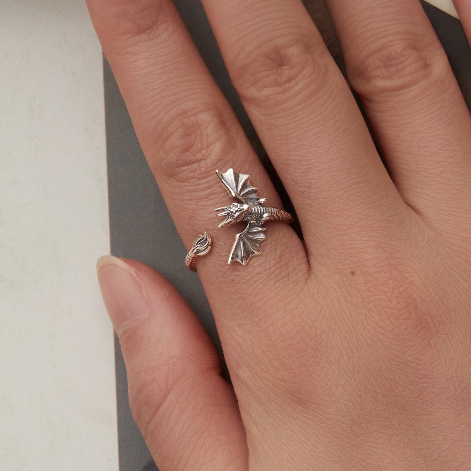 925 Sterling Silver Oxidized Dragon Ring  DestGlow