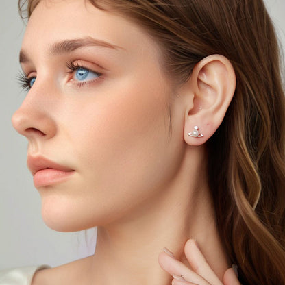 925 Sterling Silver Earrings with White Gold Plating and Shell Pearl  DestGlow