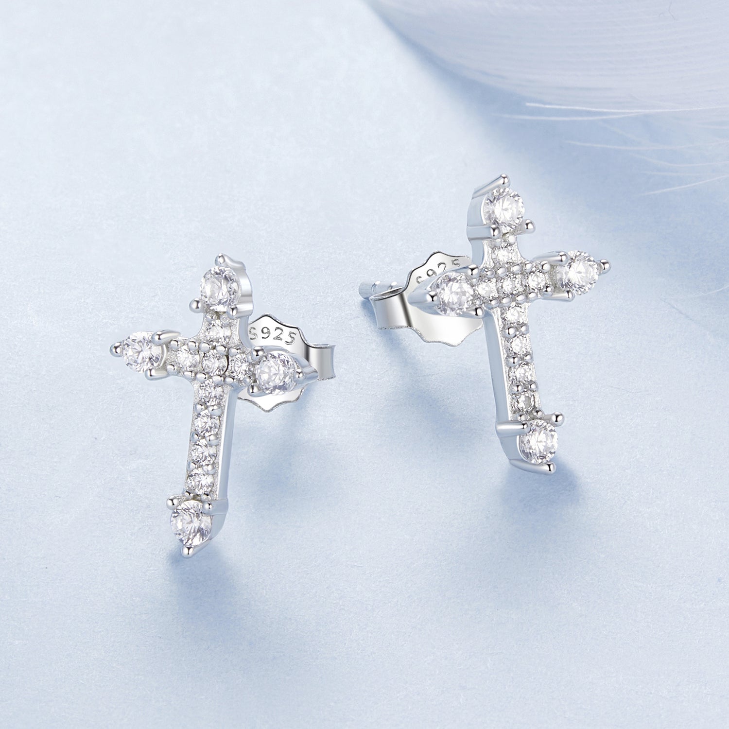 925 Sterling Silver Earrings with Pavé Setting CZ in White Gold Plating - 1.2x0.8cm for Women  DestGlow