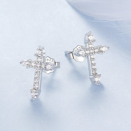 925 Sterling Silver Earrings with Pavé Setting CZ in White Gold Plating - 1.2x0.8cm for Women  DestGlow