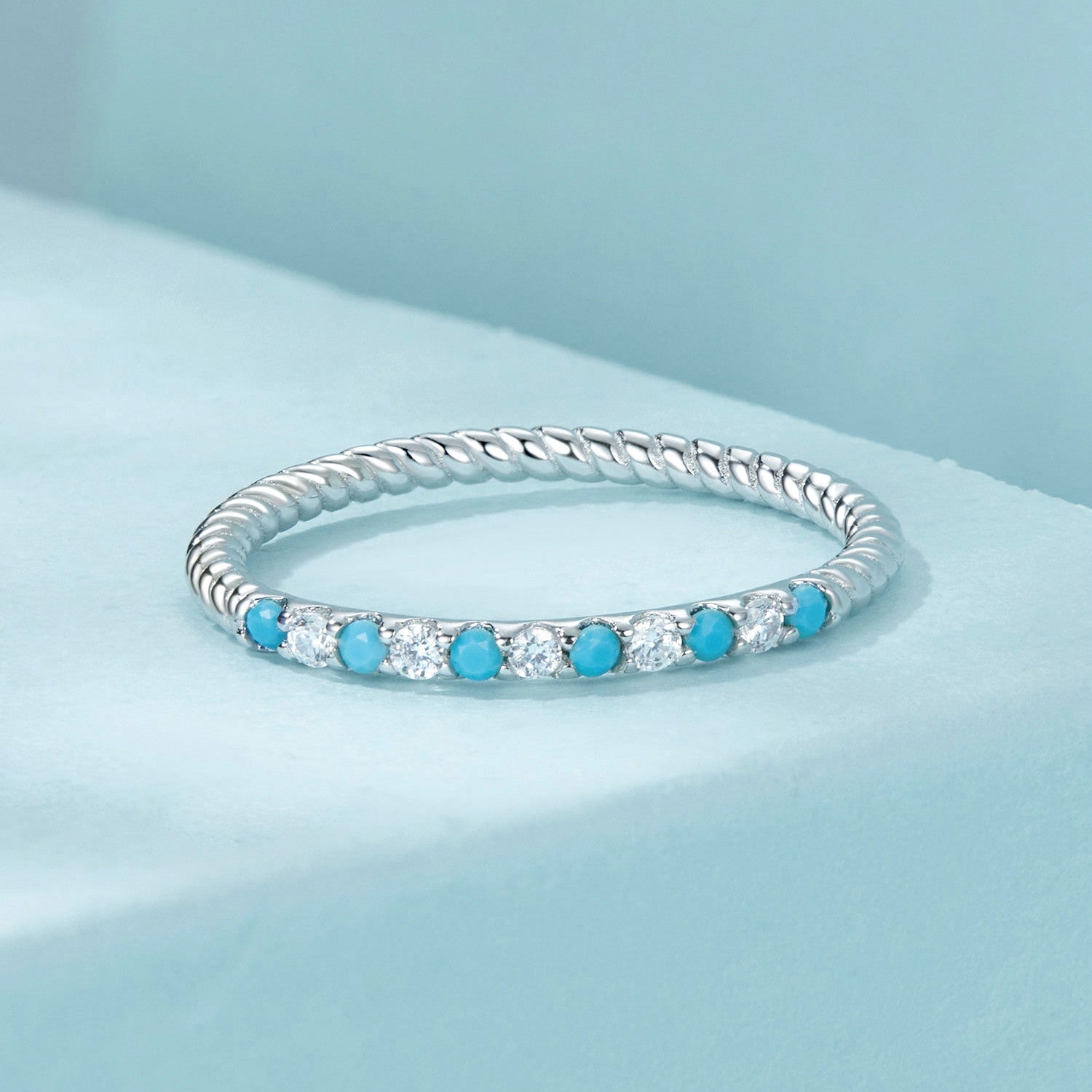 925 Sterling Silver White Gold Plated Turquoise Ring Size 6.0 for Women  DestGlow