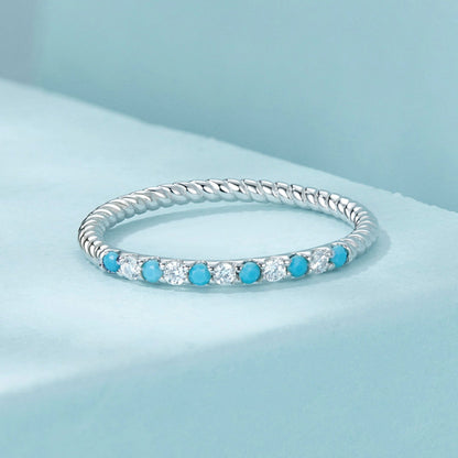 925 Sterling Silver White Gold Plated Turquoise Ring Size 6.0 for Women  DestGlow