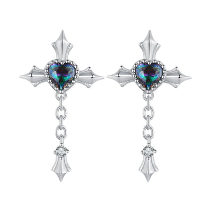 925 Sterling Silver Earrings with CZ and Glass, 24x13mm for Women  DestGlow