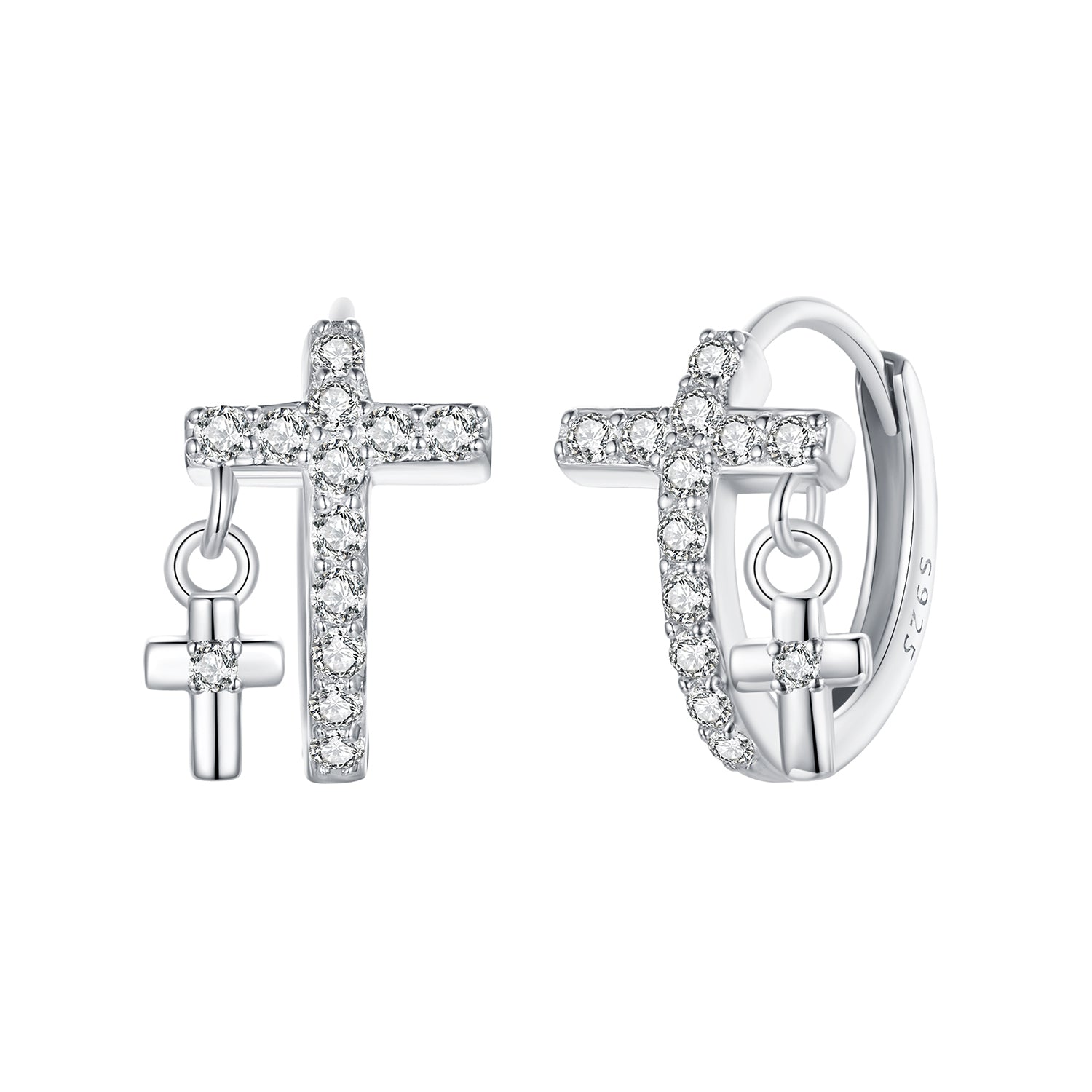925 Sterling Silver Earrings with Pavé Setting CZ in White Gold, Size 13*8mm for Women  DestGlow
