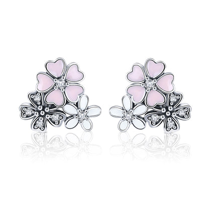 925 Sterling Silver Earrings with Pavé Setting, Oxidized Silver, Enamel - 1.0 x 1.1 cm for Women  DestGlow