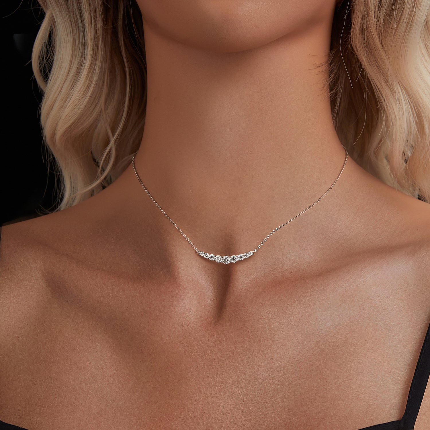 925 Sterling Silver 38+5cm White Gold Plated Moissanite Necklace for Women  DestGlow