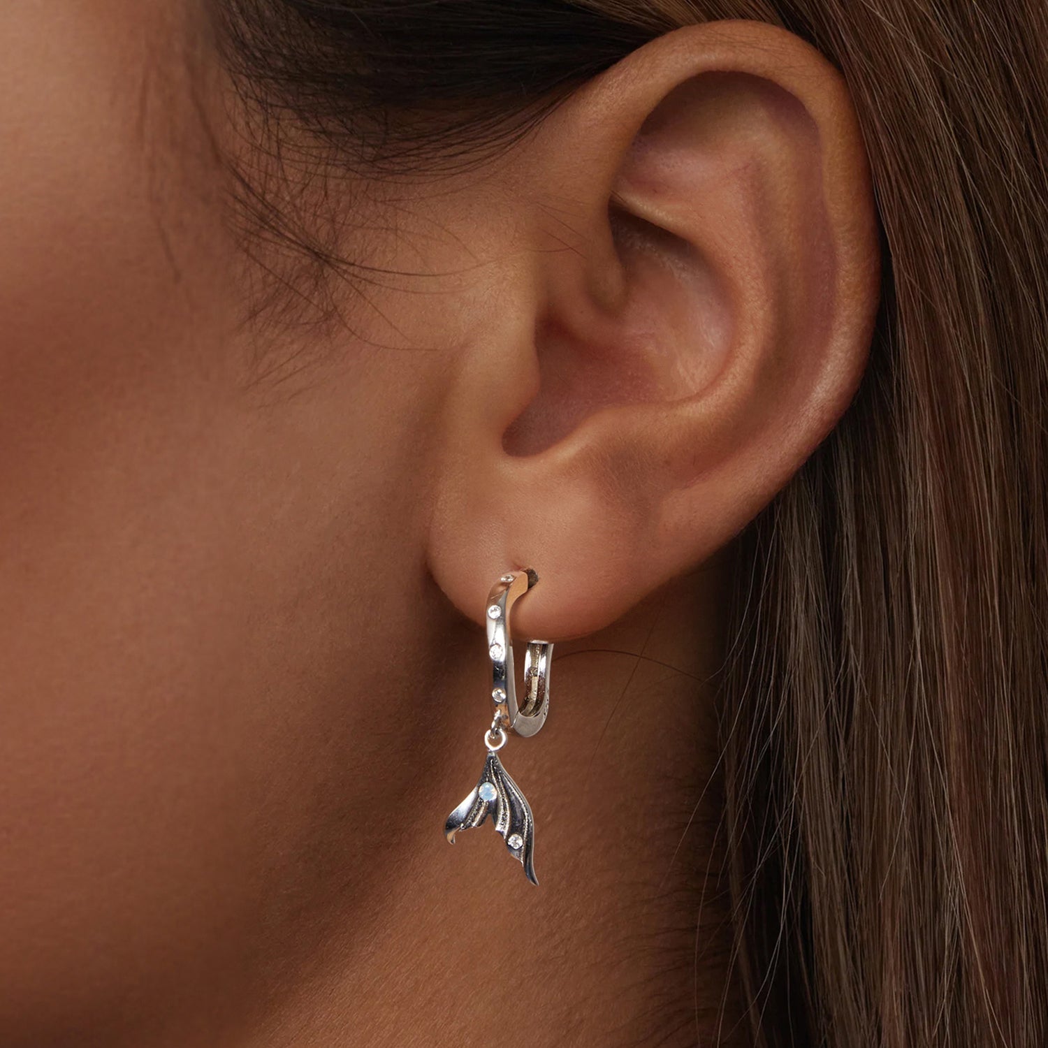 925 Sterling Silver Earrings with Nano Opal Stone and CZ in White Gold Finish  DestGlow