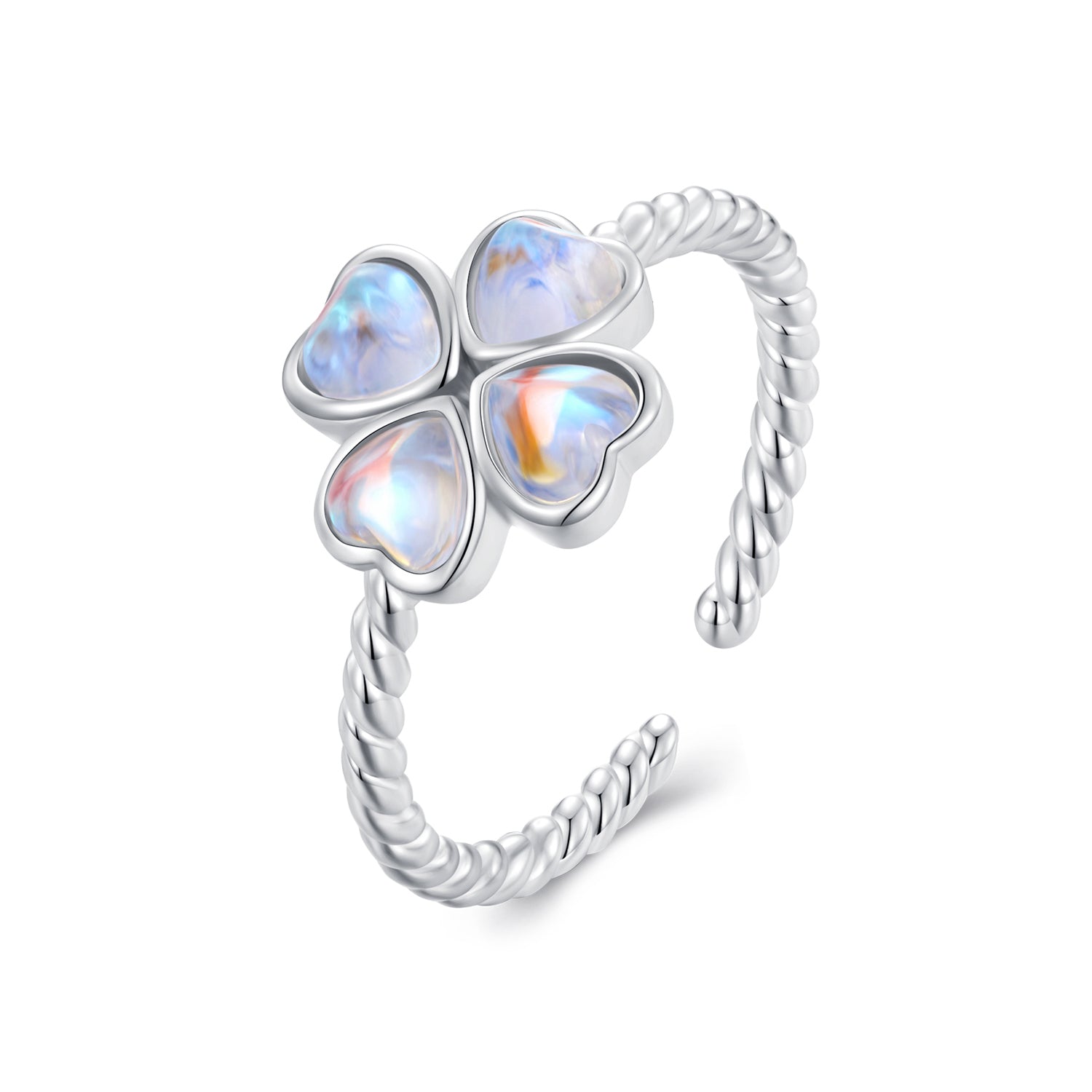 925 Sterling Silver Moonstone Clover Ring for Women  DestGlow