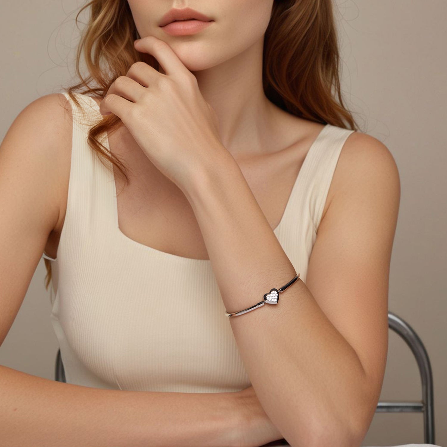 925 Sterling Silver White Gold Plated CZ Bracelet for Women - Size 17.0  DestGlow