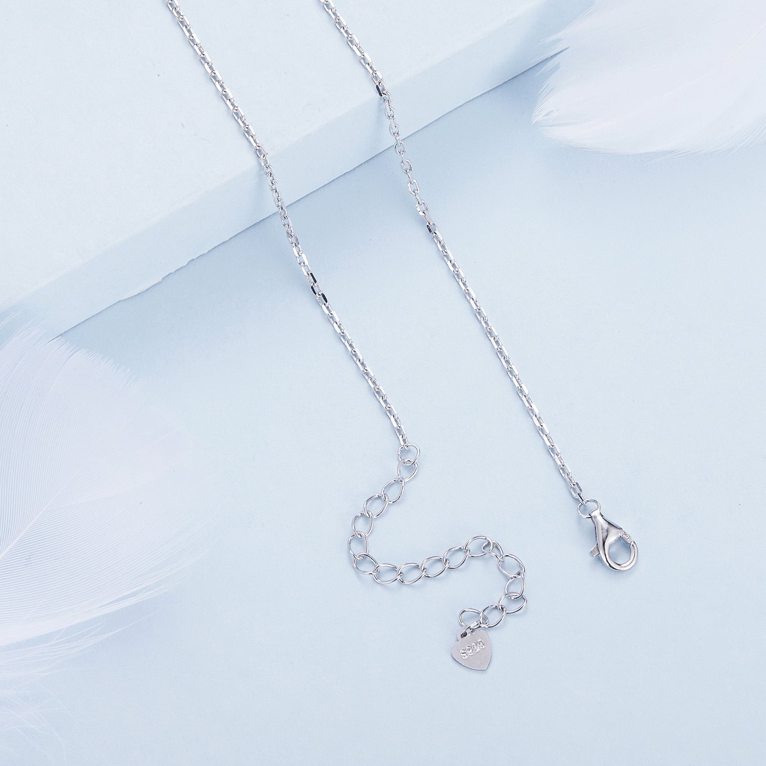 925 Sterling Silver Necklace with Transparent Glass and Pavé Setting CZ - Length 450mm  DestGlow