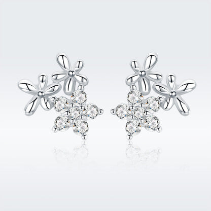925 Sterling Silver Earrings with CZ in Pavé Setting, 0.6*0.7cm for Women  DestGlow
