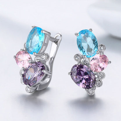 925 Sterling Silver Earrings with Transparent Glass, 1.6*1.1cm for Women  DestGlow