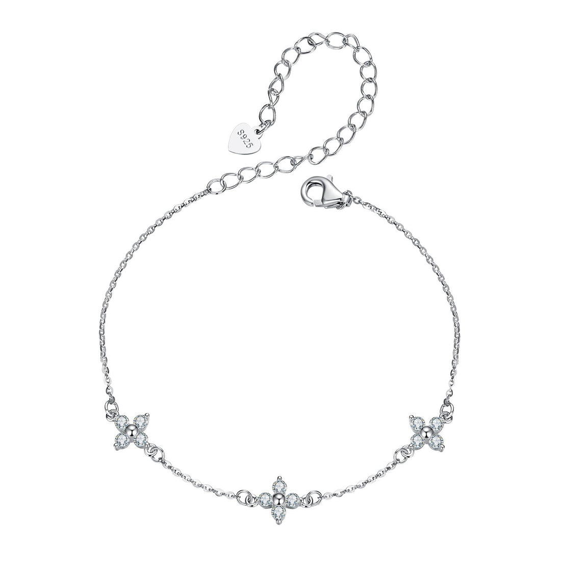 925 Sterling Silver &amp; Plated White Gold Moissanite Bracelet 15+6cm for Women  DestGlow