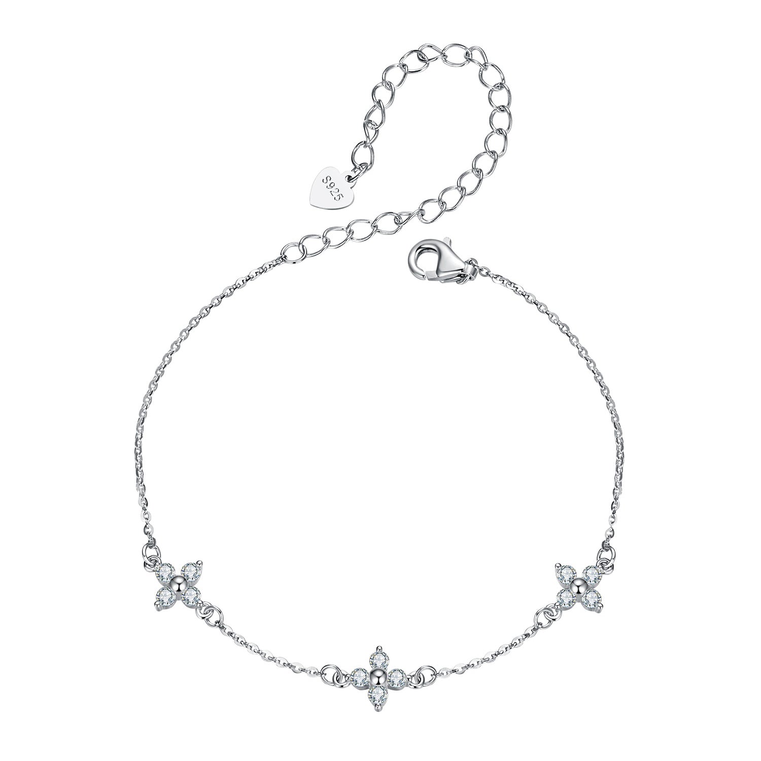 925 Sterling Silver &amp; Plated White Gold Moissanite Bracelet 15+6cm for Women