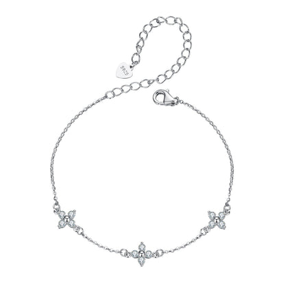 925 Sterling Silver &amp; Plated White Gold Moissanite Bracelet 15+6cm for Women
