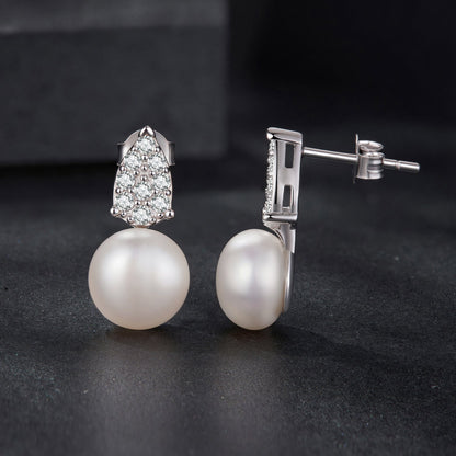925 Sterling Silver 0.023 Carat Moissanite &amp; Freshwater Pearl Earrings for Women