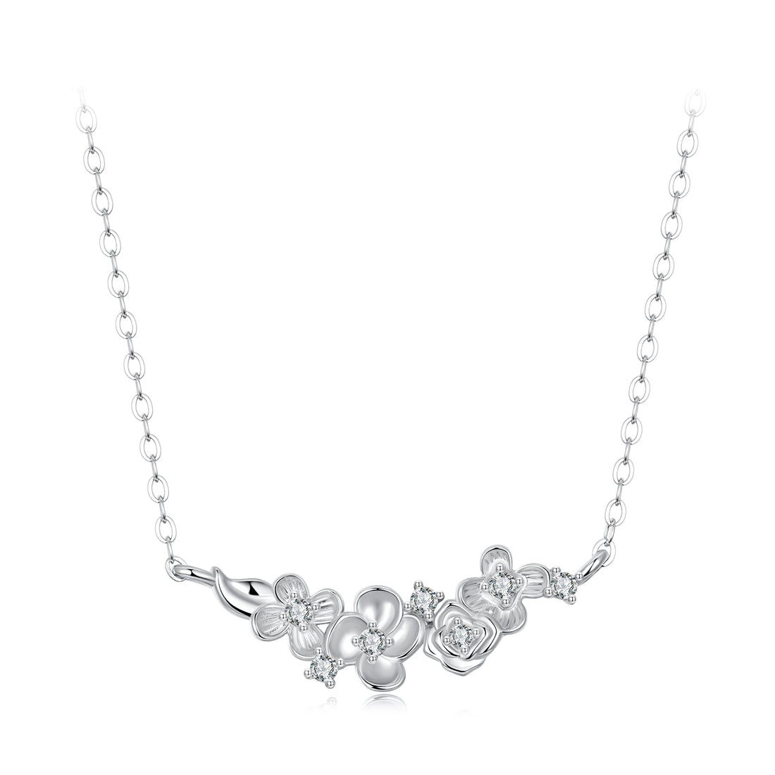 925 Sterling Silver White Gold Plated 40+5cm Necklace with CZ for Women  DestGlow