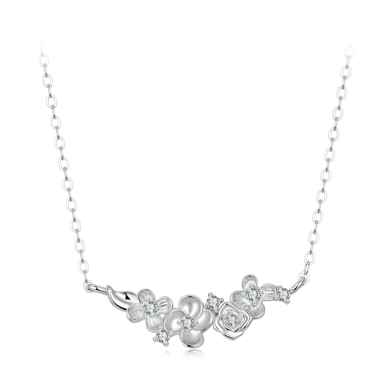 925 Sterling Silver White Gold Plated 40+5cm Necklace with CZ for Women  DestGlow