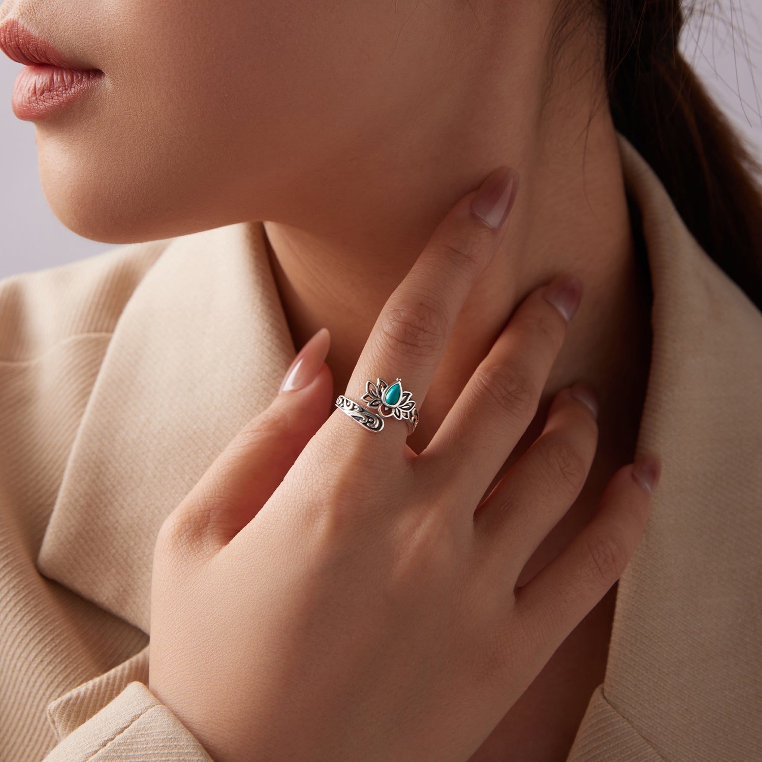 925 Sterling Silver Ring with Synthetic Turquoise in Oxidized Finish for Women  DestGlow