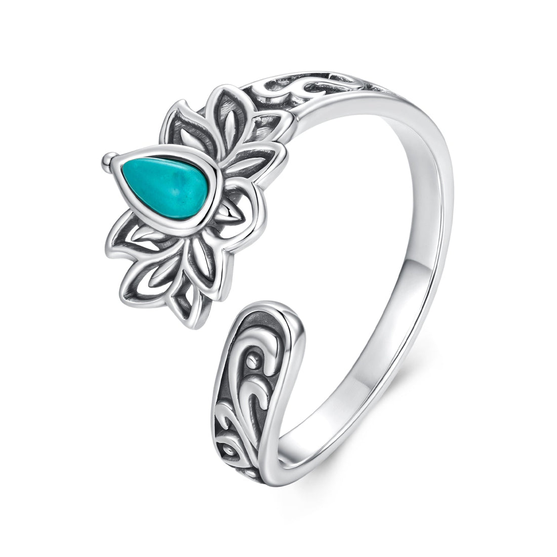 925 Sterling Silver Ring with Synthetic Turquoise in Oxidized Finish for Women  DestGlow