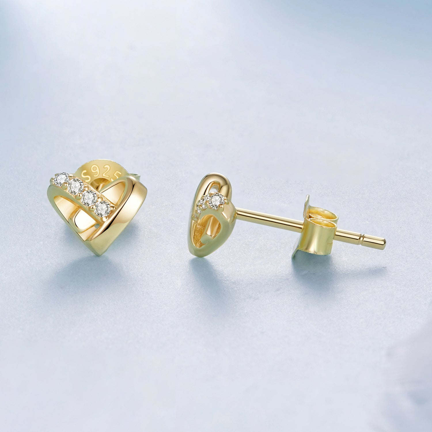 925 Sterling Silver Earrings with Pavé Setting CZ in Gold Plated  DestGlow