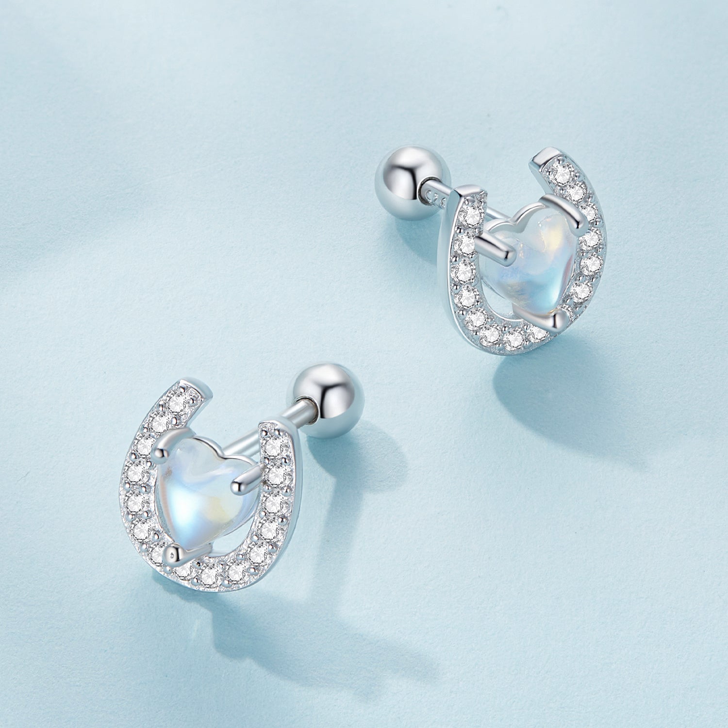 925 Sterling Silver Pavé Setting Moonstone Earrings with CZ and Platinum Plating  DestGlow