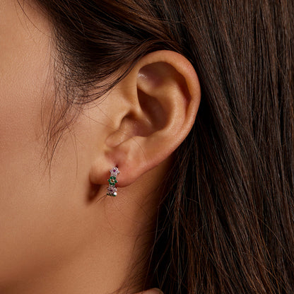 925 Sterling Silver Earrings with CZ in Pavé Setting - 1.3x0.4cm for Women  DestGlow