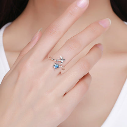 S925 Sterling Silver Star and Airplane Ring Set for Women  DestGlow