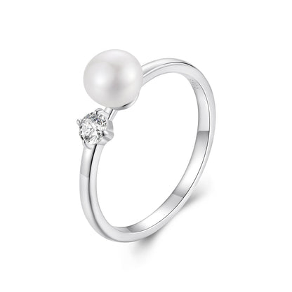 925 Sterling Silver Moissanite &amp; Freshwater Pearl Ring 3mm Size 6 for Women