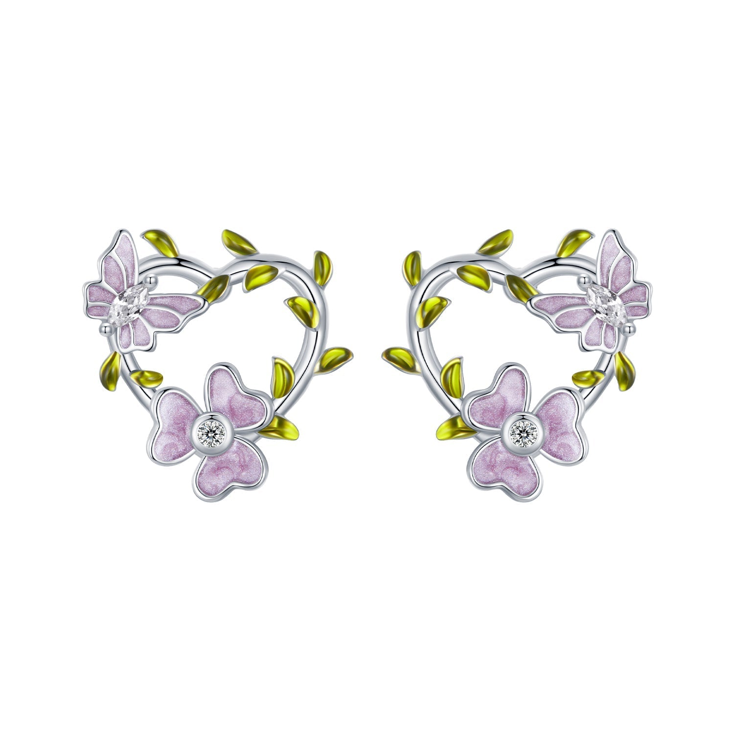 925 Sterling Silver Enamel CZ Plated Earrings