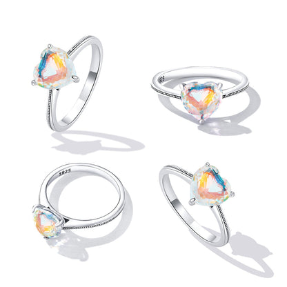 925 Sterling Silver Oxidized Silver Ring with Transparent Glass - Size 7.0 for Women