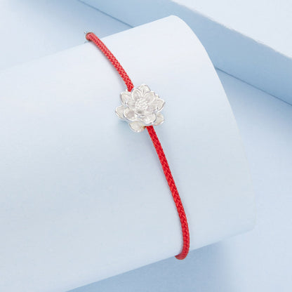 925 Sterling Silver Bracelet with White Gold Plating and Cotton Cord for Women  DestGlow