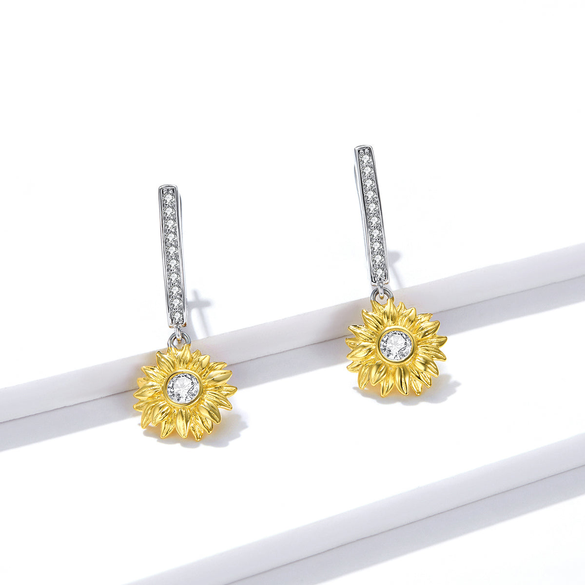 S925 Sterling Silver Plated Gold Pavé Setting CZ Earrings  DestGlow
