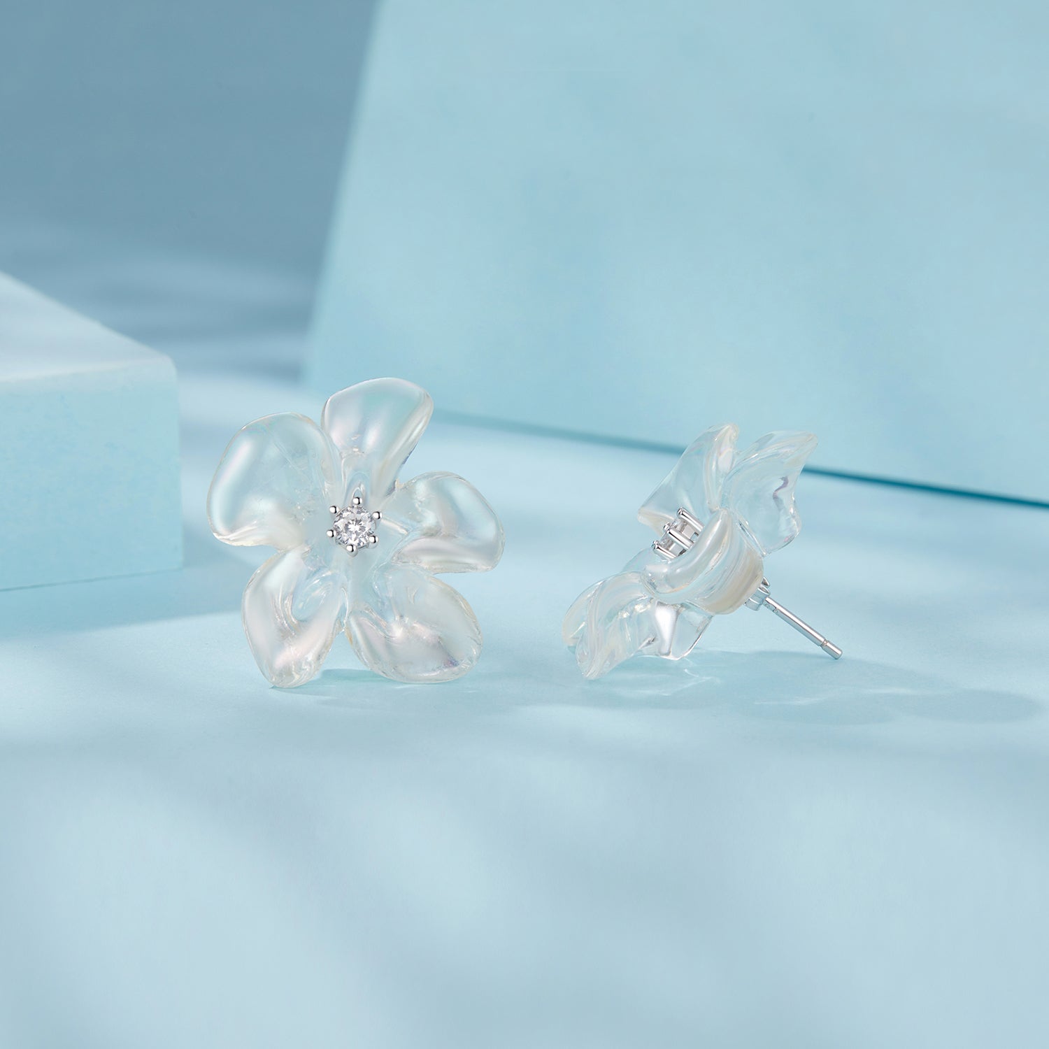 925 Sterling Silver Earrings with Pavé Setting CZ and Resin, 2.5x2.1cm for Women  DestGlow
