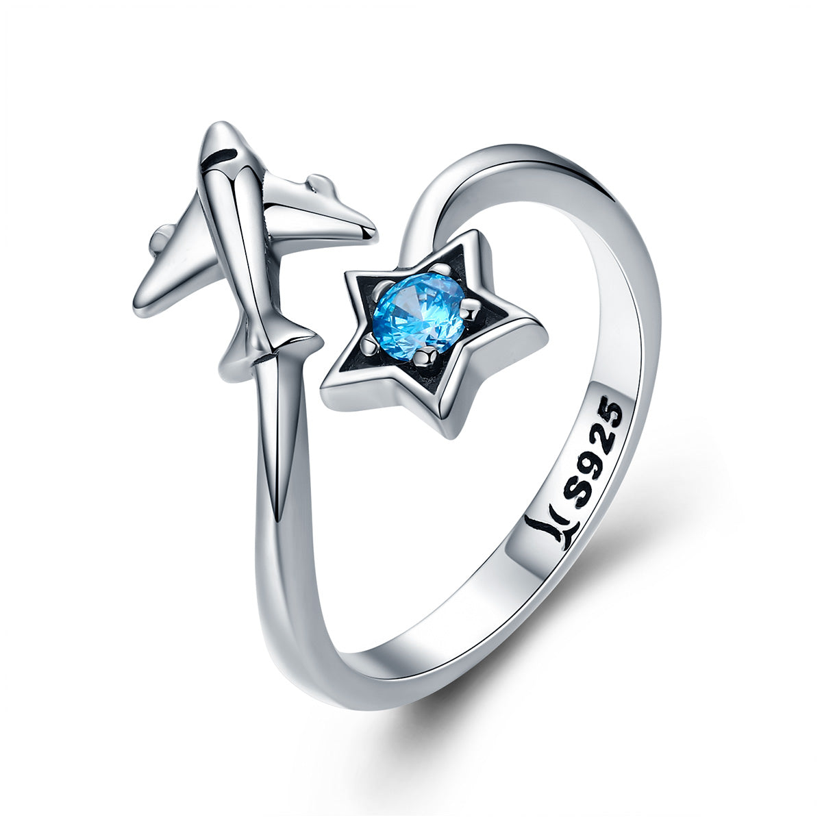 S925 Sterling Silver Star and Airplane Ring Set for Women  DestGlow