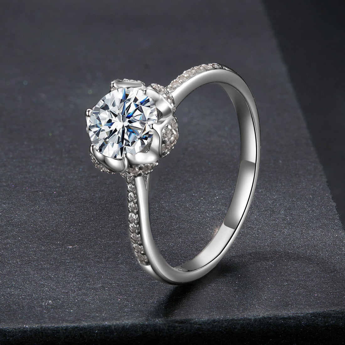 925 Sterling Silver Moissanite Ring 1ct Size 6 White Gold Plated for Women  DestGlow