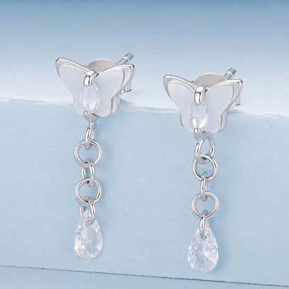 925 Sterling Silver &amp; Brass Earrings with White Gold Plating, 2.0x0.8cm for Women