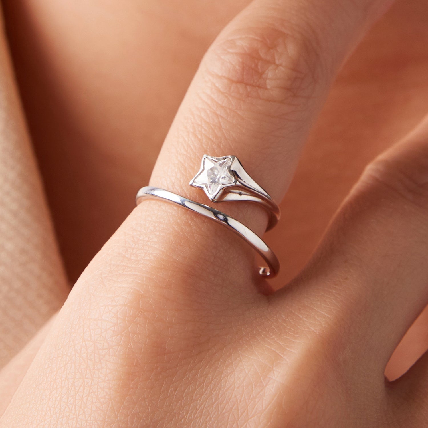 925 Sterling Silver White Gold Plated Pavé CZ Star Ring for Women  DestGlow