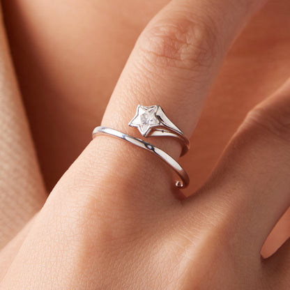 925 Sterling Silver White Gold Plated Pavé CZ Star Ring for Women  DestGlow