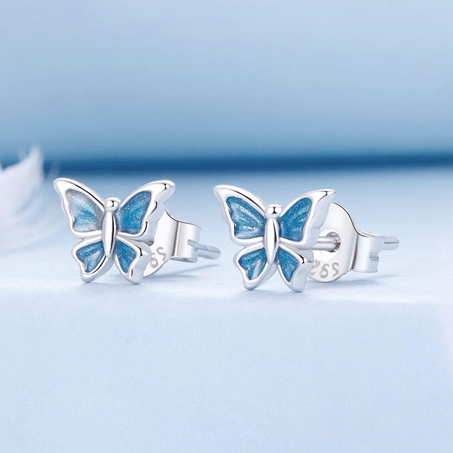 S925 Sterling Silver Earrings with Enamel Process, 6*8mm, Plated Platinum for Women  DestGlow