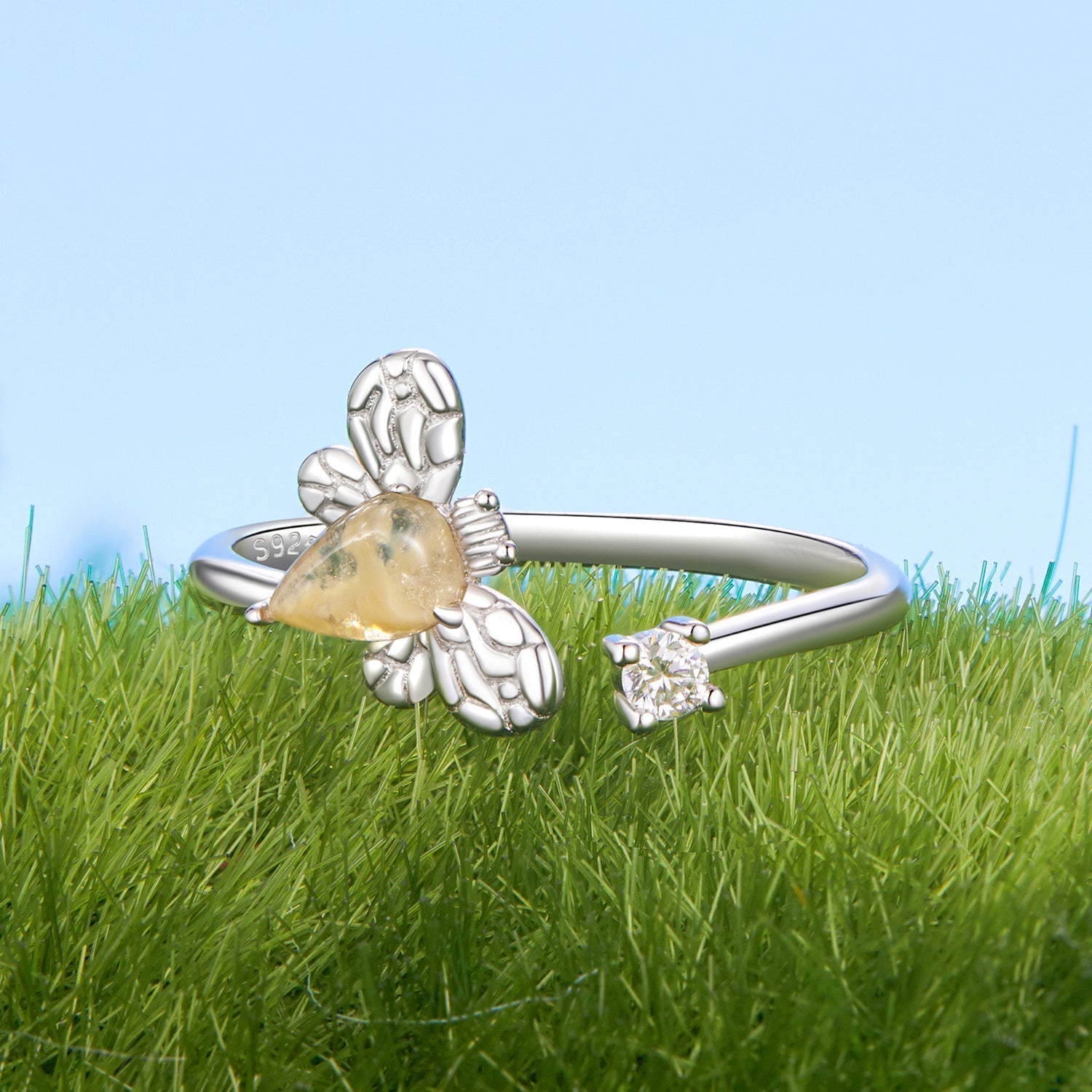 925 Sterling Silver White Gold Plated Jade Ring with CZ for Women  DestGlow