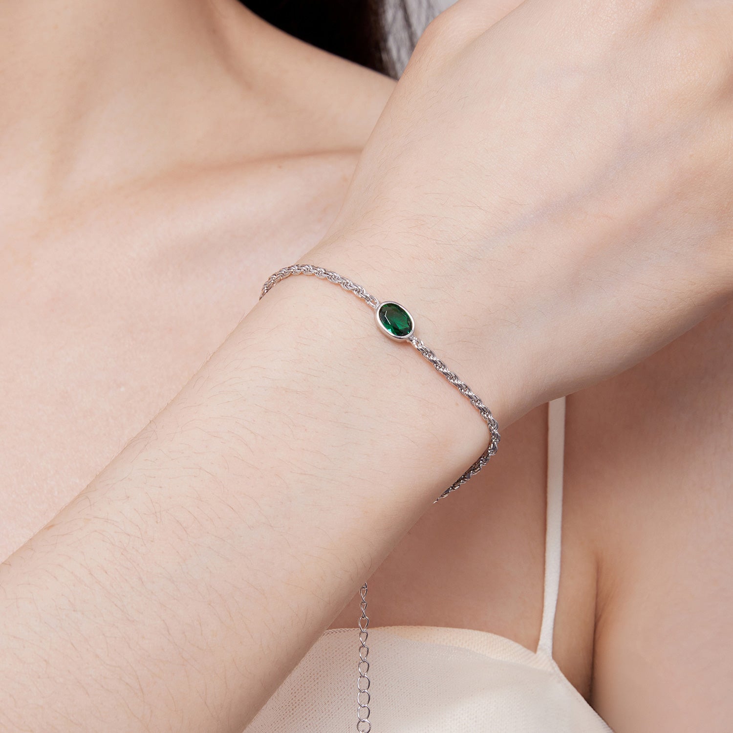 925 Sterling Silver Bracelet with CZ Pendants 150mm + 60mm Adjustable Size  DestGlow