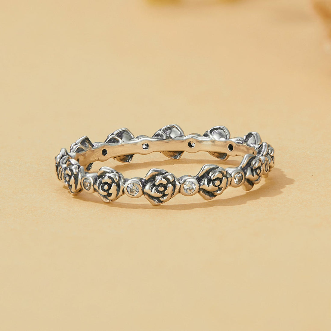 925 Sterling Silver Ring with Pavé Setting CZ - Size 6.0 - Oxidized Silver  DestGlow