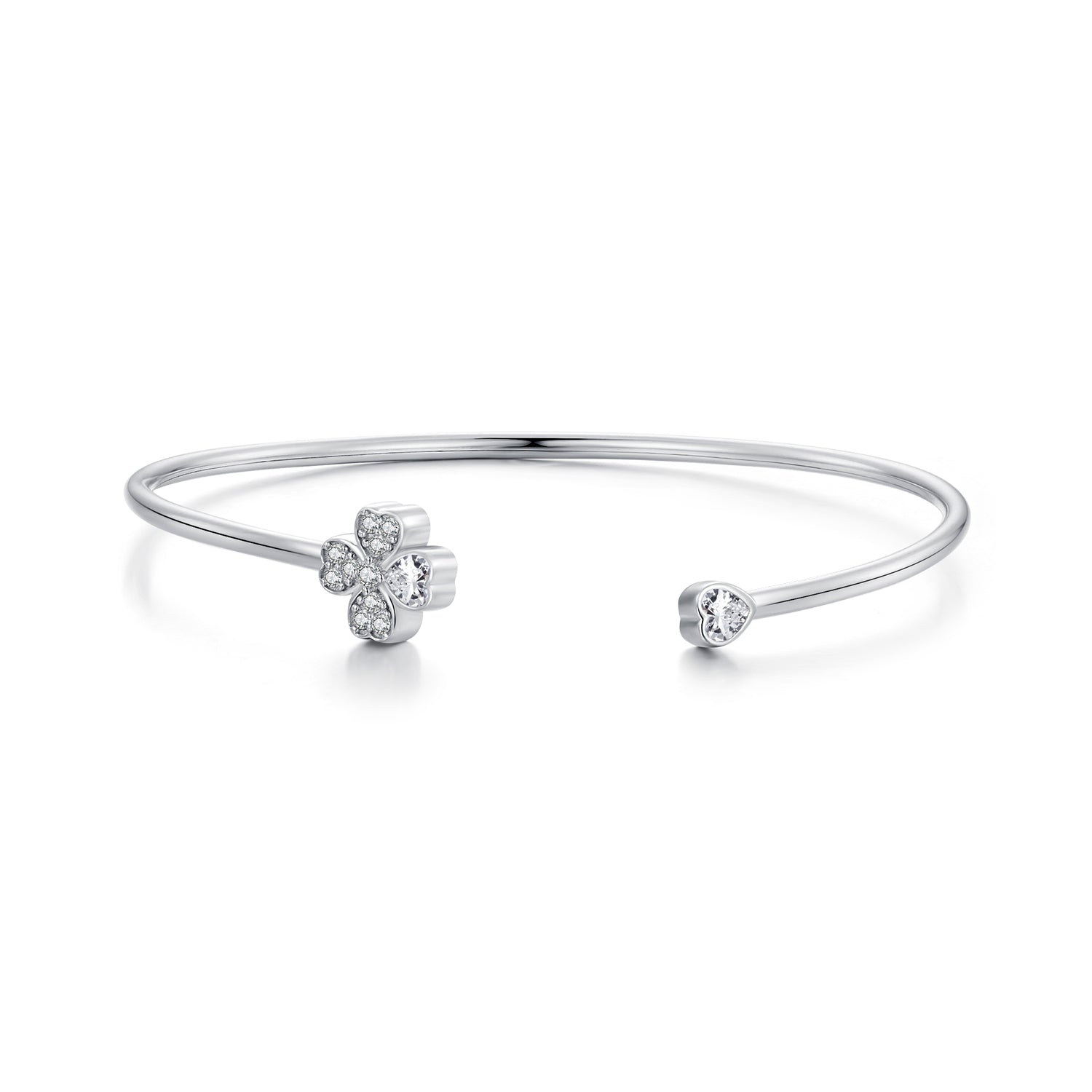 925 Sterling Silver Bracelet with Pavé Setting CZ, Inner Diameter 550mm, 2.0mm Wide, Unisex  DestGlow