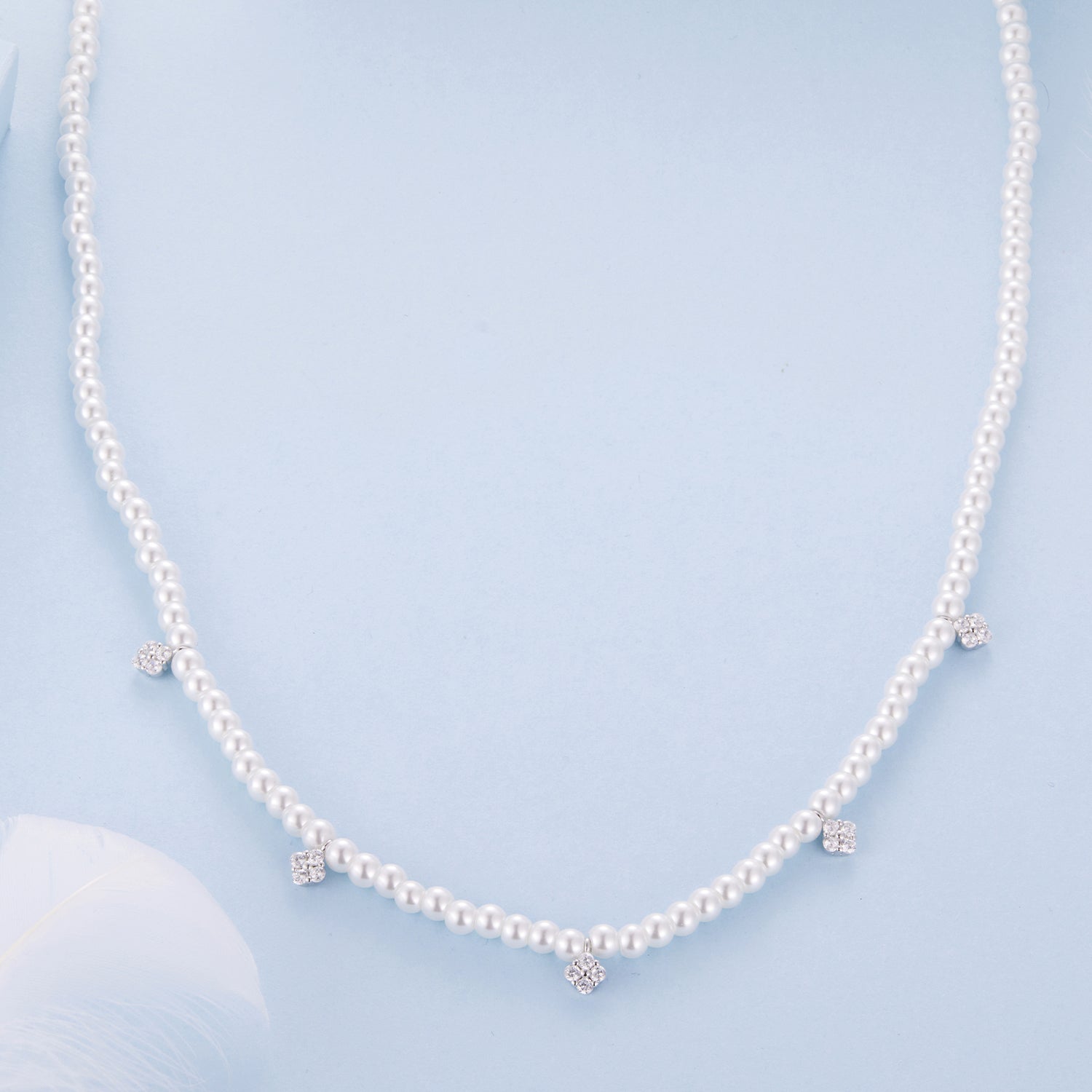 925 Sterling Silver Necklace with Pavé Setting CZ &amp; Synthetic Pearl for Women  DestGlow