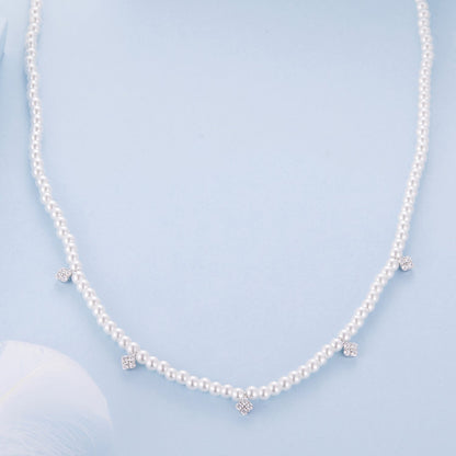 925 Sterling Silver Necklace with Pavé Setting CZ &amp; Synthetic Pearl for Women  DestGlow